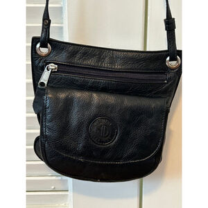 Vintage TSF Black Leather Crossbody Bag Adjustable Strap